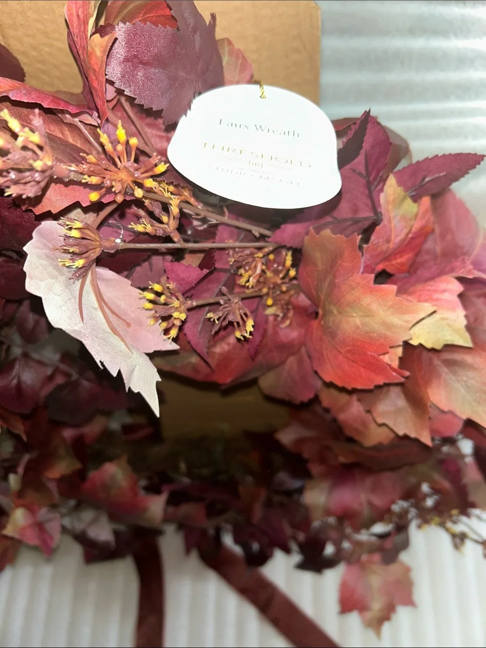 Studio McGee 24” Mixed Leaf Fall Leaf Wreath with Ribbon